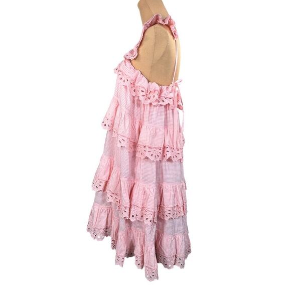 Innika Choo Schiffli Frill Mini Dress 3 US Size 12 Pink Eyelet Lace - Picture 6 of 12